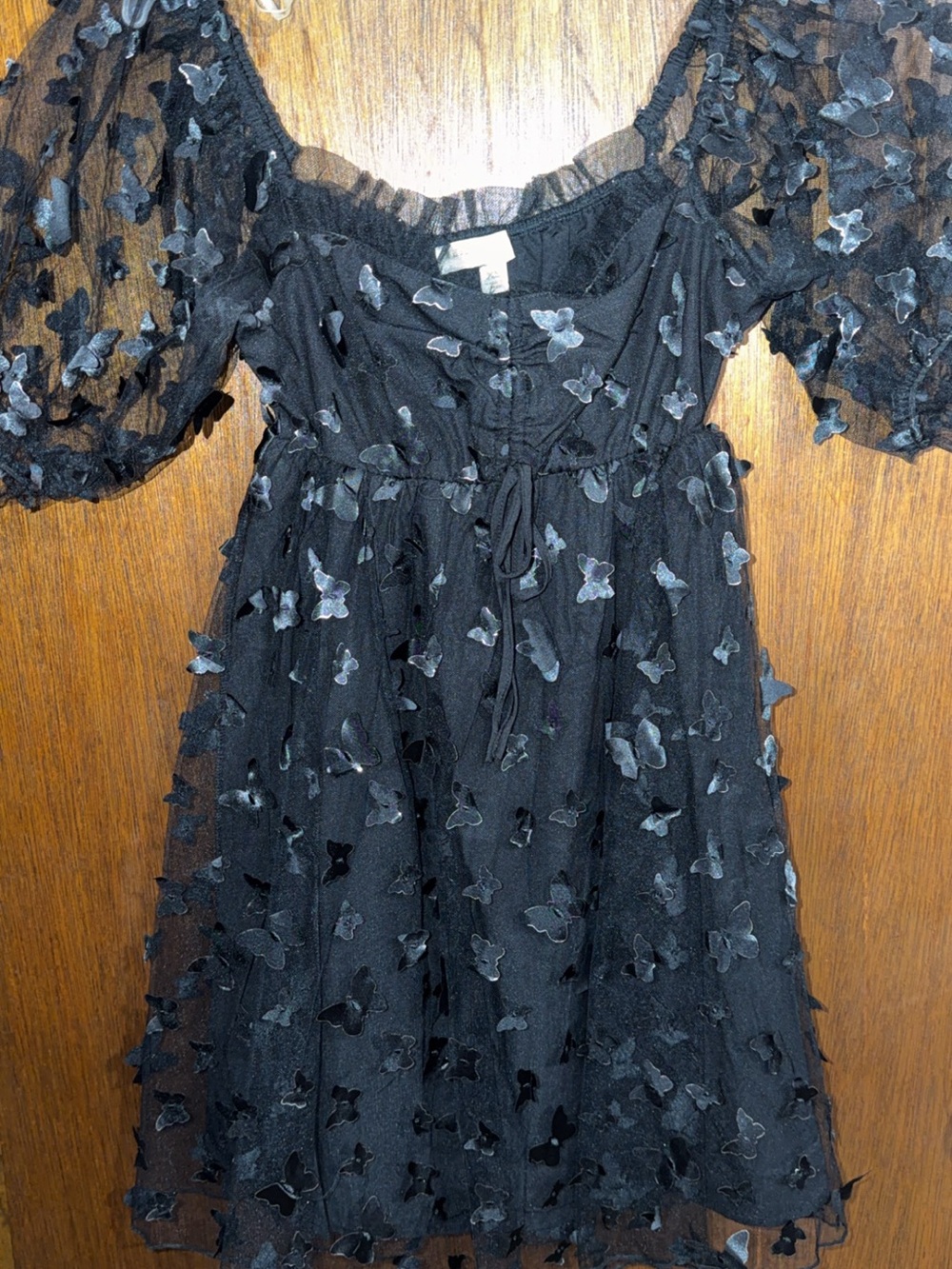Marker Black Mini Dress with 3D Butterfly Details